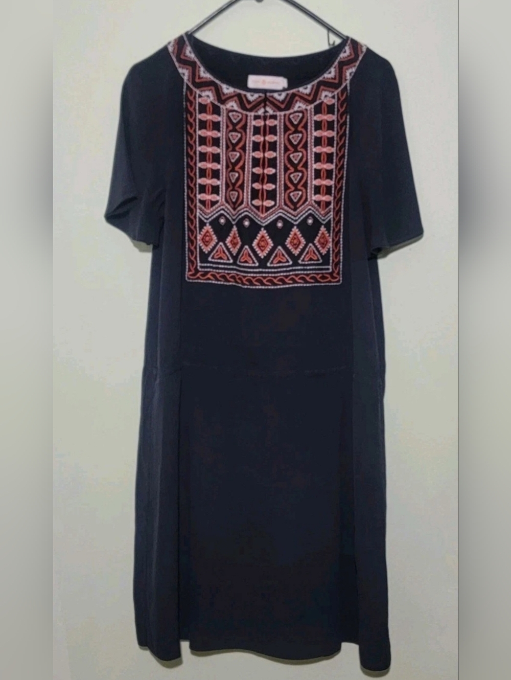 Tory Burch Embroiled Dress Womens 8 Black Short Sleeve Flutter Mini Batik